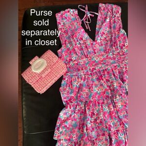 EUC Faye V Neck Dress Ruffle Pink Baby Bloomer Floral Lilly Pulitzer